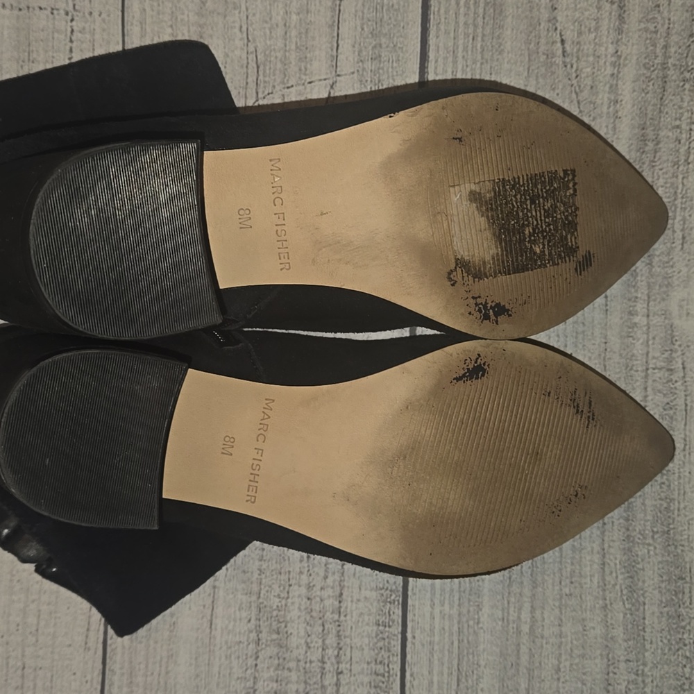 Marc Fisher Retire Pointed Toe Block Heel Suede Leather Booties Black Size 8 - Picture 7 of 8